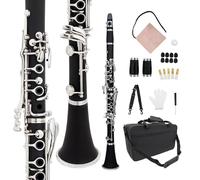 YoungMonic Bb Clarinet Black Ebonite Body Silver Keys Complete Beginner Kit with Hard Bag & Care Tools Easy to Learn, Rich Sound for Beginners & Adult Learners Practice(q2)
