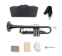 Youngmonic Bb Standard Trumpet Set, Brass Adults Play Western Wind Instruments for Beginners or Adults, Brass Trumpet Instrument with Hard Case, Cleaning Cloth and Gloves (Black)