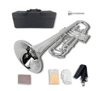 Youngmonic Bb Standard Trumpet Set, Brass Adults Play Western Wind Instruments for Beginners or Adults, Brass Trumpet Instrument with Hard Case, Cleaning Cloth and Gloves (Silver)