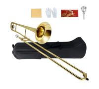 YoungMonic Bb Tenor Slide Trombone B Flat Gold Brass Plated Trombone for Beginners and Adults with Mouthpiece Carrying Case White Gloves Wipe Cloth