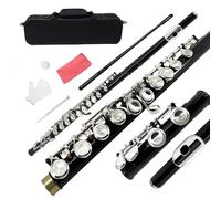 YoungMonic C Flutes Closed Hole 16 Keys Flute for Beginner Student Black Nickel Flute Instrument with Cleaning Kit Carrying Case Gloves Tuning Rod (03)