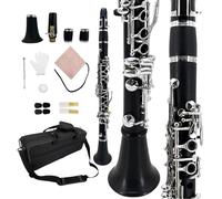 YoungMonic E Flat Clarinet - Black Ebonite Body with Nickel-Plated Keys, Complete Set with Hard Case and Accessories for Beginners (Style 1)