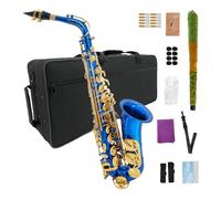 YoungMonic E Flat Saxophone for Beginners Eb Alto Saxophone Electroplated with Hard Case Reeds Strap And Complete Accessories Set for Adults (Blue)