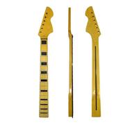 YoungMonic Glossy Yellow Finish Maple Electric Guitar Neck Replacement 25.5" Scale 22 Frets, Maple Fretboard with Black Binding & Block Inlay, Normal Nut Bolt-on Heel C Profile 10-12" Radius (01)