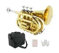 YoungMonic Pocket Trumpet Bb Flat Brass Trumpet for Beginner Student with 7C Mouthpiece Carrying Hard Case Cleaning Cloth Gloves