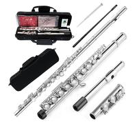 YoungMonic Professional 16 Keys Closed Hole Flute Nickel Silver Keys with Box and Parts for Beginners Kids Students Flute with Cleaning Kit Gloves Tuning Rod