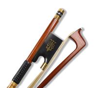 YoungMonic Professional 4/4 Brazilwood Violin Bow Gold Silk Inlay Violin Bow Ebony Peacock Flower Tail Library - Unbleached Mongolian White Horsehair Bow, Gift for Beginners and Adults & Students (01)