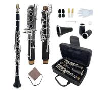 YoungMonic Professional Ebonite A Clarinet with Silver Keys Rich Black Finish for Intermediate & Advanced Players Includes Padded Carry Bag, Reeds, Swab, Cork Grease & Care Kit(m1)