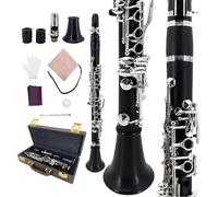 YoungMonic Professional Ebony Wood E Flat Black Clarinet with Silver Keys for Symphony & Advanced Players Includes Hard Case, Reeds, Glooves & Pro Care Kit(w2)