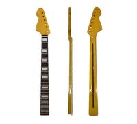 YoungMonic Yellow Glossy Paint Left-Handed Maple Electric Guitar Neck Replacement, 22Fret 25.5" Scale Rosewood Fretboard with White Binding Block Inlay C Shape Normal Nut Bolt on Heel (Style 1)