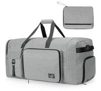 YOUNGOA 80L Foldable Travel Duffel Bag for Men & Women, Large Holdall Bag with Shoe Compartment, Lightweight Overnight Weekend Duffle Luggage Bag for Travel, Grey