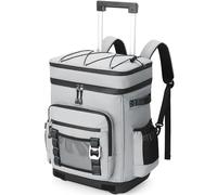 YOUNGOA Rolling Cooler Backpack, 30L Large Insulated Waterproof Cool Bag Rucksack with Wheels, Learproof Picnic Backpack For Men & Women