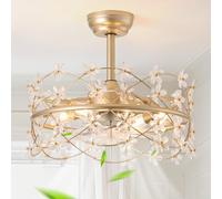 Youngrender Ceiling Fan 20 Inch Gold with Light Flower Chandelier Remote Control Modern Crystal Ceiling Fan 6 Speed for Girls Room Living Room