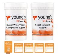 Youngs Home Brewers Wine Yeast Compound 60g + Yeast Nutrient 100g 2 Pack Bundle with JJH Basics Home Brewing Booklet