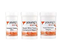 Young's Home Brewers Wine Yeast Compound with Yeast Nutrient & Campden Tablets - Suitable for Homemade Wine Making and Brewing - 60g Compound, 100g Nutrient, 50pk Tablets