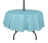 youngseahome Outdoor Tablecloth Wrinkle-Free Stain Resistant Waterproof Polyester Fabric Table Cover with Zipper Umbrella Hole for Picnic/Party/Dinner/Patio Garden(70inch Round,Zippered,Aqua Blue)