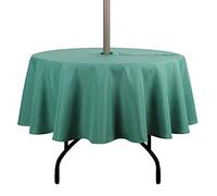 youngseahome Outdoor Tablecloth Wrinkle-Free Stain Resistant Waterproof Polyester Fabric Table Cover with Zipper Umbrella Hole for Picnic/Party/Dinner/Patio Garden(60inch Round,Zippered,Green)