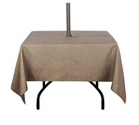 youngseahome Outdoor Tablecloth Wrinkle-Free Stain Resistant Waterproof Polyester Fabric Table Cover with Zipper Umbrella Hole for Picnic/Party/Dinner/Patio Garden(60×60inch Square,Zippered,Flax)