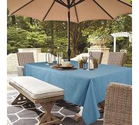 youngseahome Outdoor Tablecloth Wrinkle-Free Stain Resistant Waterproof Polyester Fabric Table Cover with Zipper Umbrella Hole for Picnic/Party/Dinner/Patio Garden(60×84inch,Zippered,Water Blue)