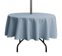 youngseahome Outdoor Tablecloth Wrinkle-Free Stain Resistant Waterproof Polyester Fabric Table Cover with Zipper Umbrella Hole for Picnic/Party/Dinner/Patio Garden(70inch Round,Zippered,Blue Fog)