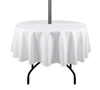 youngseahome Outdoor Tablecloth Wrinkle-Free Stain Resistant Waterproof Polyester Fabric Table Cover with Zipper Umbrella Hole for Picnic/Party/Dinner/Patio Garden(70inch Round,Zippered,White)