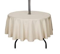 youngseahome Outdoor Tablecloth Wrinkle-Free Stain Resistant Waterproof Polyester Fabric Table Cover with Zipper Umbrella Hole for Picnic/Party/Dinner/Patio Garden(60inch Round,Zippered,Nature)