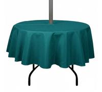 youngseahome Outdoor Tablecloth Wrinkle-Free Stain Resistant Waterproof Polyester Fabric Table Cover with Zipper Umbrella Hole for Picnic/Party/Dinner/Patio Garden(60inch Round,Zippered,Teal)