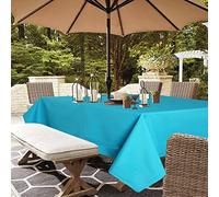 youngseahome Outdoor Tablecloth Wrinkle-Free Stain Resistant Waterproof Polyester Fabric Table Cover with Zipper Umbrella Hole for Picnic/Party/Dinner/Patio Garden(60×84inch,Zippered,Aqua)