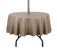 youngseahome Outdoor Tablecloth Wrinkle-Free Stain Resistant Waterproof Polyester Fabric Table Cover with Zipper Umbrella Hole for Picnic/Party/Dinner/Patio Garden(60inch Round,Zippered,Flax)