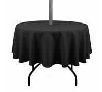 youngseahome Outdoor Tablecloth Wrinkle-Free Stain Resistant Waterproof Polyester Fabric Table Cover with Zipper Umbrella Hole for Picnic/Party/Dinner/Patio Garden(60inch Round,Zippered,Black)