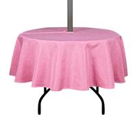 youngseahome Outdoor Tablecloth Wrinkle-Free Stain Resistant Waterproof Polyester Fabric Table Cover with Zipper Umbrella Hole for Picnic/Party/Dinner/Patio Garden(60inch Round,Zippered,Pink)