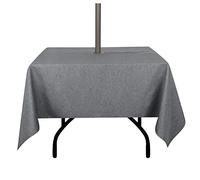 youngseahome Outdoor Tablecloth Wrinkle-Free Stain Resistant Waterproof Polyester Fabric Table Cover with Zipper Umbrella Hole for Picnic/Party/Dinner/Patio Garden(60×60inch Square,Zippered,Grey)