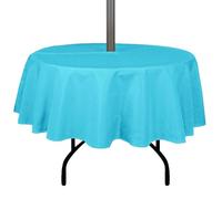 youngseahome Outdoor Tablecloth Wrinkle-Free Stain Resistant Waterproof Polyester Fabric Table Cover with Zipper Umbrella Hole for Picnic/Party/Dinner/Patio Garden(60inch Round,Zippered,Aqua)