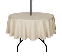 youngseahome Outdoor Tablecloth Wrinkle-Free Stain Resistant Waterproof Polyester Fabric Table Cover with Zipper Umbrella Hole for Picnic/Party/Dinner/Patio Garden(70inch Round,Zippered,Nature)