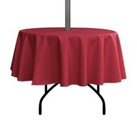 youngseahome Outdoor Tablecloth Wrinkle-Free Stain Resistant Waterproof Polyester Fabric Table Cover with Zipper Umbrella Hole for Picnic/Party/Dinner/Patio Garden(60inch Round,Zippered,Red)