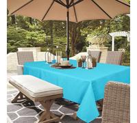 youngseahome Outdoor Tablecloth Wrinkle-Free Stain Resistant Waterproof Polyester Fabric Table Cover with Zipper Umbrella Hole for Picnic/Party/Dinner/Patio Garden(60×84inch,Zippered,Aqua)