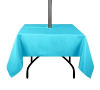 youngseahome Outdoor Tablecloth Wrinkle-Free Stain Resistant Waterproof Polyester Fabric Table Cover with Zipper Umbrella Hole for Picnic/Party/Dinner/Patio Garden(60×60inch Square,Zippered,Aqua)