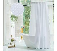 youngseahome Waffle Weave 230GSM Heavy Duty Fabric with White Scalloped Border Shower Curtain,Boho Chic Cloth Shower Curtain for Bathroom Showers,72 x 72 Inches