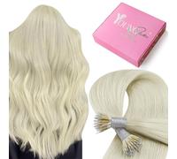 YoungSee 100g 14inch Nano Hair Extensions Platinum Blonde 100s Nano Beads Hair Extensions White Blonde Pre Bonded Nano Ring Human Hair Extensions for Wedding Cold Fusion Short Straight
