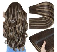 YoungSee 100G 22Inch Human Hair Butterfly Weft Extensions Dark Brown Mix Light Blonde Balayage,Long Straight PU Hole Wefts Remy Hair Extension
