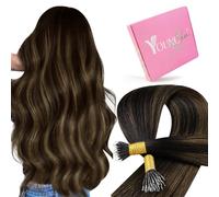 YoungSee 100g Nano Beads Hair Extensions Brown 14inch Nano Hair Extensions Balayage Darkest Brown Mix Medium Brown Nano Ring Human Hair Extensions for Women Add Volume 1g/s Short Straight