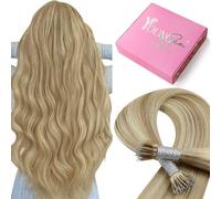 YoungSee 100g Nano Hair Extensions Real Human Hair Blonde 16inch Nano Beads Hair Extensions Ash Blonde Highlight Light Blonde Nano Ring Extensions for Women Cold Fusion 100s Lightweight