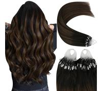 YoungSee 18Inch Micro Beads Hair Extensions Dark Brown Ombre Medium Brown Micro Hair Extensions Real Human Hair for Bridal Look Cold Fusion Reflections Instant Length No Tangle Natural Texture 50s 50g