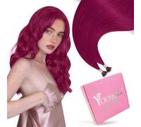 YoungSee 18inch Nano Beads Hair Extensions Magenta Chic Nano Loop Hair Extensions Remy Human Beaded Burgundy Colored for Party Cold Fusion Bright Pink Pre Bonded Undetectable Soft 1g/s 25g