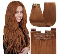 YoungSee 20inch 120g 7pcs Clip on Hair Extensions Human Hair Copper Clip in Human Hair Extensions Copper Silky Straight Double Weft Lace