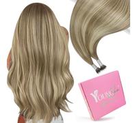 YoungSee 20inch Nano Beads Hair Extensions Balayage Nano Ring Hair Extensions Real Human Hair Light Brown Ombre Platinum Blonde for Daily Wear Long Lasting Instant Length Reflections Smooth 50g 50S