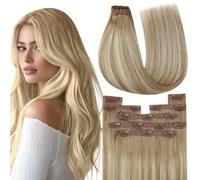 YoungSee 22Inch 7Pcs 120G Brown Balayage Hair Extensions Clip ins Golden Brown Ombre Clip in Real Human Hair Extensions Straight with no Shedding Change Your Look Instantly
