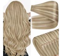 YoungSee 24 Inch 100g Human Hair Butterfly Weft Extensions Strawberry Blonde with Bleach Blonde Highlights,Butterfly Weft Hair Extensions Human Hair,Long Straight Hair for Women