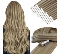 YoungSee 24inch Tape in Hair Extensions Real Human Hair Highlight Hair Extensions Tapes Light Brown to Blonde Tape on Hair Extension Human Hair for Women Long Straight Hair 20pcs 50g