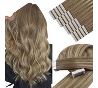 YoungSee Balayage Human Hair Tape in Extensions Brown, Tape in Hair Extension Tapes Light Brown Balayage Blonde, Silky Straight Human Hair, Easy to Apply, 20 Inch 20pcs 50g